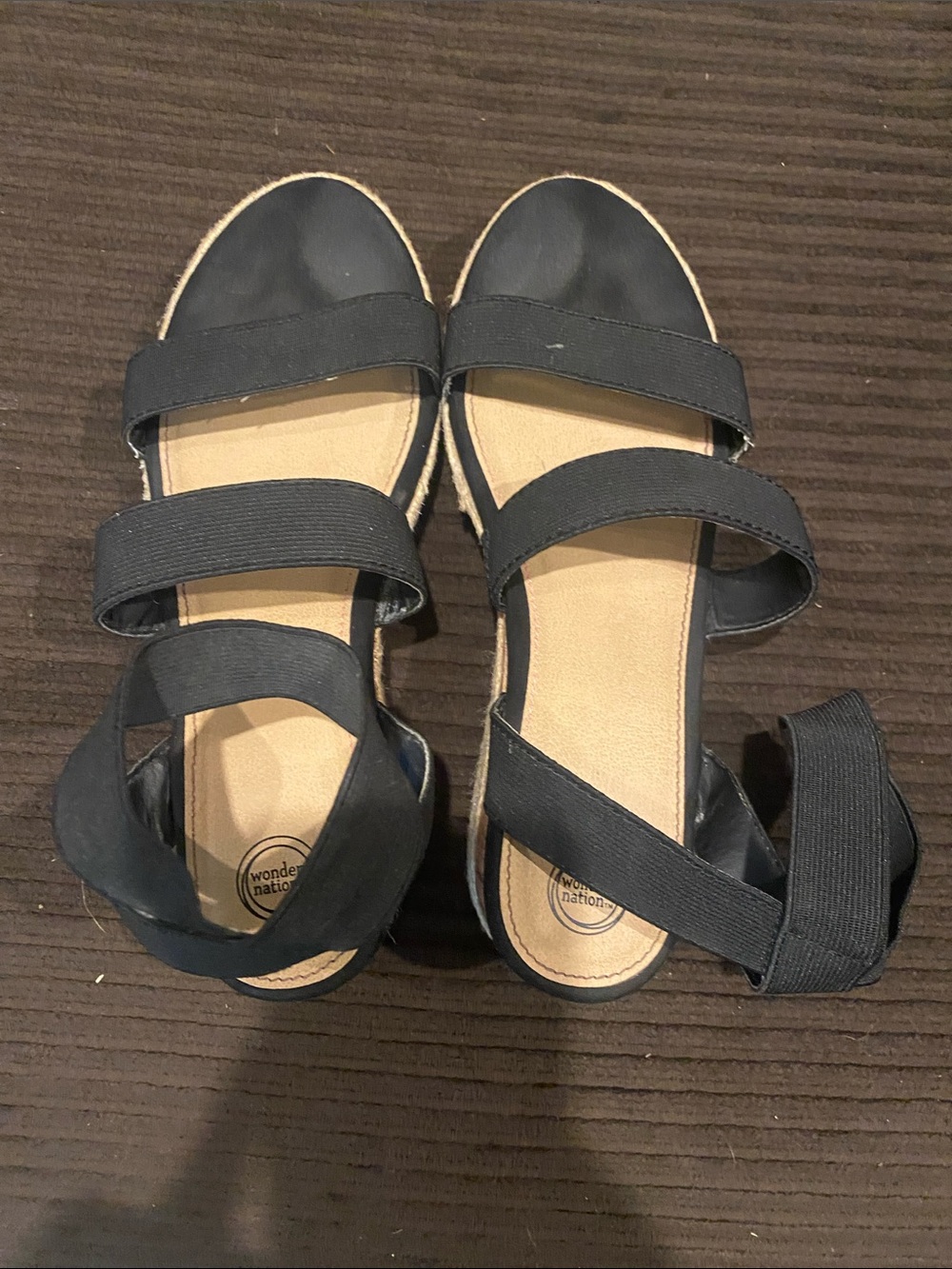 wonder nation Black Elastic Strap Wedge Sandals